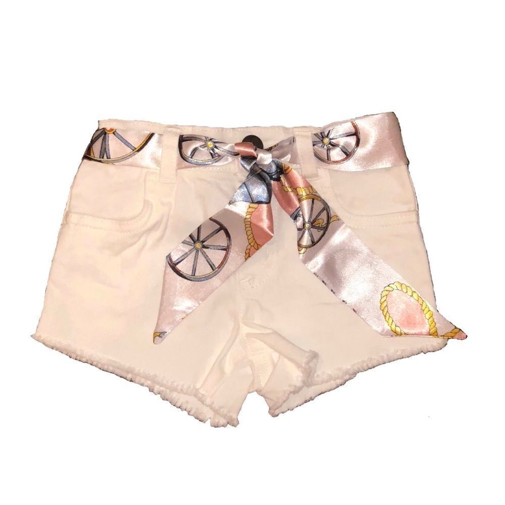 Toddler’s White Denim Shorts W/ Scarf Belt